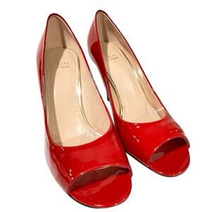 Stuart Weitzman 9.5M dressy shoes red patent open toe high stiletto heel pumps